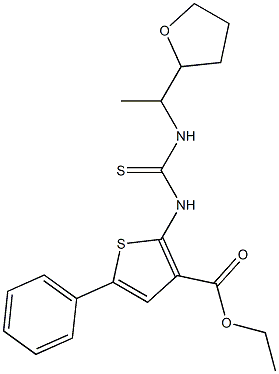 ethyl 5-phenyl-2-(3-(1-(tetrahydrofuran-2-yl)ethyl)thioureido)thiophene-3-carboxylate Structure