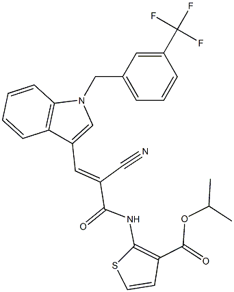 (E)-isopropyl 2-(2-cyano-3-(1-(3-(trifluoromethyl)benzyl)-1H-indol-3-yl)acrylamido)thiophene-3-carboxylate 구조식 이미지