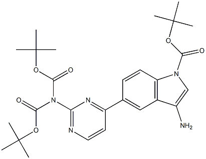 tert-butyl 3-amino-5-(2-(bis(tert-butoxycarbonyl)amino)pyrimidin-4-yl)-1H-indole-1-carboxylate 구조식 이미지
