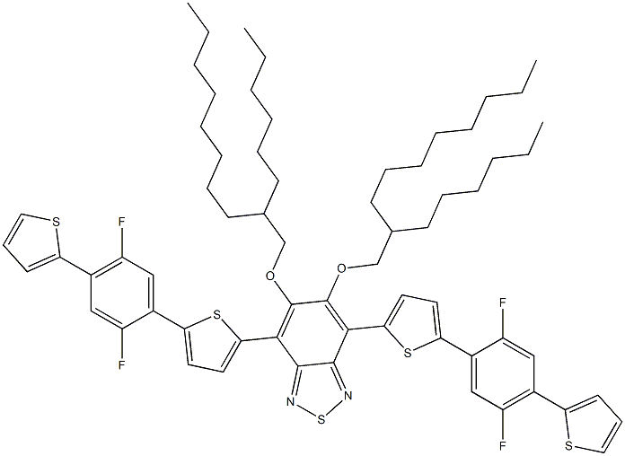 4,7-bis(5-(2,5-difluoro-4-(thiophen-2-yl)phenyl)thiophen-2-yl)-5,6-bis((2-hexyldecyl)oxy)benzo[c][1,2,5]thiadiazole 구조식 이미지