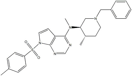 N-((3R,4S)-1-benzyl-4-methylpiperidin-3-yl)-N-methyl-7-tosyl-7H-pyrrolo[2,3-d]pyrimidin-4-amine 구조식 이미지