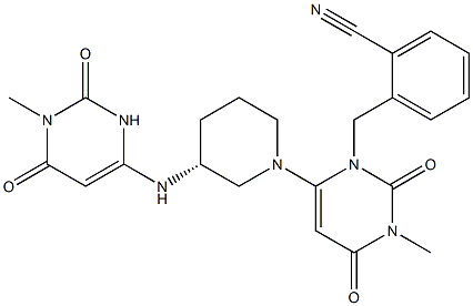 (R)-2-((3-methyl-6-(3-((1-methyl-2,6-dioxo-1,2,3,6-tetrahydropyrimidin-4-yl)amino)piperidin-1-yl)-2,4-dioxo-3,4-dihydropyrimidin-1(2H)-yl)methyl)benzonitrile Structure