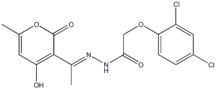 (E)-2-(2,4-dichlorophenoxy)-N'-(1-(4-hydroxy-6-methyl-2-oxo-2H-pyran-3-yl)ethylidene)acetohydrazide 구조식 이미지