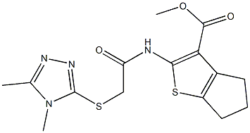 methyl 2-(2-((4,5-dimethyl-4H-1,2,4-triazol-3-yl)thio)acetamido)-5,6-dihydro-4H-cyclopenta[b]thiophene-3-carboxylate 구조식 이미지