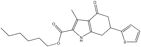 hexyl 3-methyl-4-oxo-6-(thiophen-2-yl)-4,5,6,7-tetrahydro-1H-indole-2-carboxylate 구조식 이미지