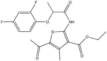 ethyl 5-acetyl-2-(2-(2,4-difluorophenoxy)propanamido)-4-methylthiophene-3-carboxylate Structure