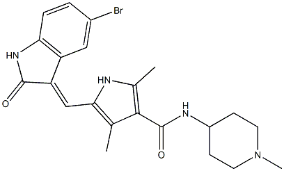 (E)-5-((5-bromo-2-oxoindolin-3-ylidene)methyl)-2,4-dimethyl-N-(1-methylpiperidin-4-yl)-1H-pyrrole-3-carboxamide 구조식 이미지