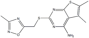 5,6-dimethyl-2-((3-methyl-1,2,4-oxadiazol-5-yl)methylthio)thieno[2,3-d]pyrimidin-4-amine Structure