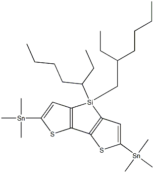 7-(2-Ethyl-hexyl)-7-(1-ethyl-pentyl)-2,5-bis-trimethylstannanyl-7H-3,4-dithia-7-sila-cyclopenta[a]pentalene 구조식 이미지