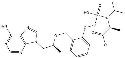 isopropyl(((((S)-1-(6-amino-9H-purin-9-yl)propan-2-yl)oxy) methyl)(phenoxy)phosphoryl)-L-alaninate Structure