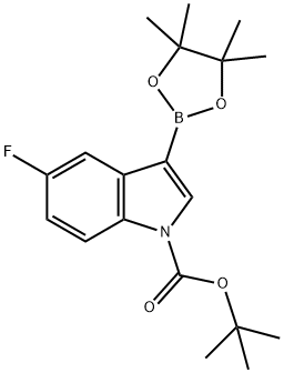 TERT-BUTYL 5-FLUORO-3-(4,4,5,5-TETRAMETHYL-1,3,2-DIOXABOROLAN-2-YL)-1H-INDOLE-1-CARBOXYLATE 구조식 이미지