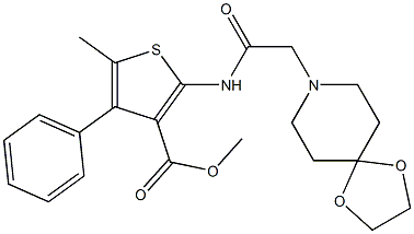 methyl 2-(2-(1,4-dioxa-8-azaspiro[4.5]decan-8-yl)acetamido)-5-methyl-4-phenylthiophene-3-carboxylate 구조식 이미지