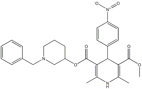 3-(1-benzylpiperidin-3-yl) 5-methyl 2,6-dimethyl-4-(4-nitrophenyl)-1,4-dihydropyridine-3,5-dicarboxylate Structure