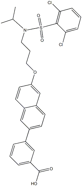 3-(6-(3-(2,6-dichloro-N-isopropylphenylsulfonamido)propoxy)naphthalen-2-yl)benzoic acid 구조식 이미지