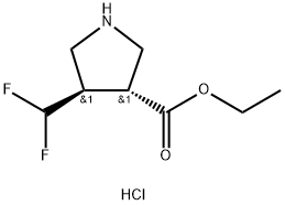 ethyl trans-4-(difluoromethyl)pyrrolidine-3-carboxylate hydrochloride Structure