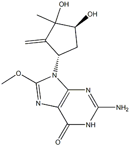 2-amino-9-((1S,4S)-3,4-dihydroxy-3-methyl-2-methylenecyclopentyl)-8-methoxy-1,9-dihydro-6H-purin-6-one Structure
