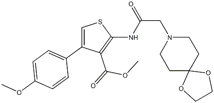 methyl 2-(2-(1,4-dioxa-8-azaspiro[4.5]decan-8-yl)acetamido)-4-(4-methoxyphenyl)thiophene-3-carboxylate 구조식 이미지