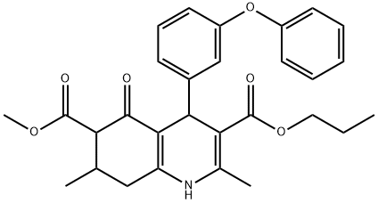 6-methyl 3-propyl 2,7-dimethyl-5-oxo-4-(3-phenoxyphenyl)-1,4,5,6,7,8-hexahydroquinoline-3,6-dicarboxylate Structure