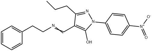 (E)-1-(4-nitrophenyl)-4-((phenethylimino)methyl)-3-propyl-1H-pyrazol-5-ol Structure
