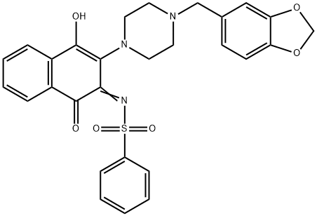 (Z)-N-(3-(4-(benzo[d][1,3]dioxol-5-ylmethyl)piperazin-1-yl)-4-hydroxy-1-oxonaphthalen-2(1H)-ylidene)benzenesulfonamide Structure