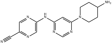 5-((6-(4-Aminopiperidin-1-yl)pyrimidin-4-yl)amino)pyrazine-2-carbonitrile 구조식 이미지