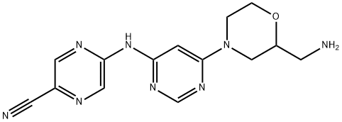 5-((6-(2-(Aminomethyl)morpholino)pyrimidin-4-yl)amino)pyrazine-2-carbonitrile Structure