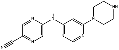 5-((6-(Piperazin-1-yl)pyrimidin-4-yl)amino)pyrazine-2-carbonitrile 구조식 이미지
