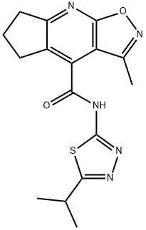 3-methyl-N-[(2E)-5-(propan-2-yl)-1,3,4-thiadiazol-2(3H)-ylidene]-6,7-dihydro-5H-cyclopenta[b][1,2]oxazolo[4,5-e]pyridine-4-carboxamide 구조식 이미지