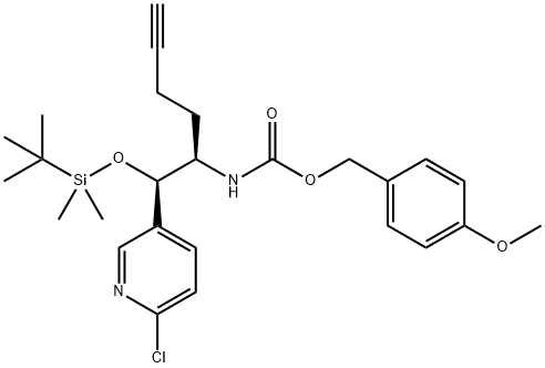 4-methoxybenzyl ((1R,2R)-1-((tert-butyldimethylsilyl)oxy)-1-(6-chloropyridin-3-yl)hex-5-yn-2-yl)carbamate Structure