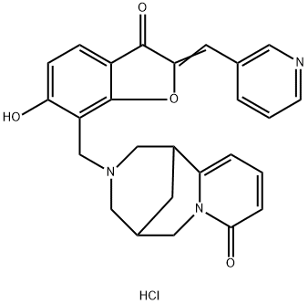 (Z)-3-((6-hydroxy-3-oxo-2-(pyridin-3-ylmethylene)-2,3-dihydrobenzofuran-7-yl)methyl)-3,4,5,6-tetrahydro-1H-1,5-methanopyrido[1,2-a][1,5]diazocin-8(2H)-one hydrochloride 구조식 이미지