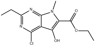 Ethyl 4-chloro-2-ethyl-5-hydroxy-7-methyl-7H-pyrrolo[2,3-d]pyrimidine-6-carboxylate Structure