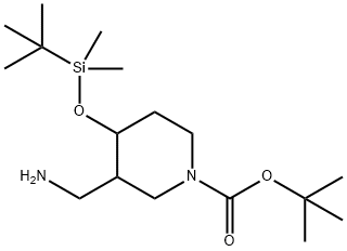 tert-butyl 3-(aminomethyl)-4-(tert-butyldimethylsilyloxy)piperidine-1-carboxylate 구조식 이미지