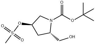 (2S,4R)-tert-Butyl 2-(hydroxymethyl)-4-(methylsulfonyloxy)pyrrolidine-1-carboxylate 구조식 이미지