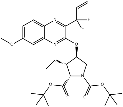 DI-tert-butyl (2S,3S,4R)-4-((3-(1,1-difluoroallyl)-7-methoxyquinoxalin-2-yl)oxy)-3-ethylpyrrolidine-1,2-dicarboxylate 구조식 이미지