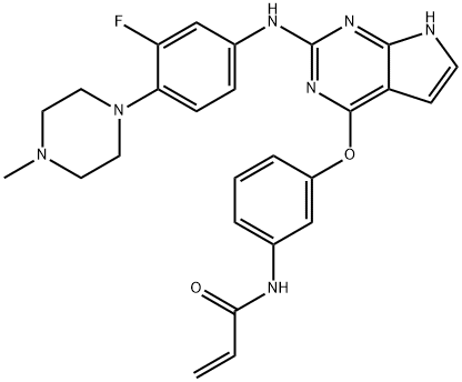 N-(3-{2-[3-Fluoro-4-(4-methyl-piperazin-1-yl)-phenylamino]-7H-pyrrolo[2,3-d]pyrimidin-4-yloxy}-phenyl)-acrylamide 구조식 이미지