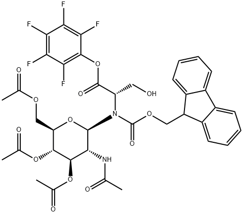 N-[(9H-Fluoren-9-ylmethoxy)carbonyl]-O-[3,4,6-tri-O-acetyl-2-(acetylamino)-2-deoxy-beta-D-glucopyranosyl]-L-serine pentafluorophenyl ester 구조식 이미지