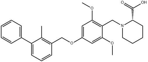 2-Piperidinecarboxylic acid, 1-[[2,6-dimethoxy-4-[(2-methyl[1,1'-biphenyl]-3-yl)methoxy]phenyl]methyl]-, (2S)- Structure