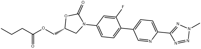 (R)-(3-(3-fluoro-4-(6-(2-methyl-2H-tetrazol-5-yl)pyridin-3-yl) phenyl)-2-oxooxazolidin-5-yl)methyl butyrate 구조식 이미지