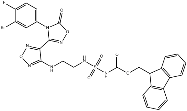 Carbamic acid, N-[[[2-[[4-[4-(3-bromo-4-fluorophenyl)-4,5-dihydro-5-oxo-1,2,4-oxadiazol-3-yl]-1,2,5-oxadiazol-3-yl]amino]ethyl]amino]sulfonyl]-, 9H-fluoren-9-ylmethyl ester 구조식 이미지