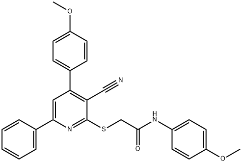 2-{[3-cyano-4-(4-methoxyphenyl)-6-phenylpyridin-2-yl]sulfanyl}-N-(4-methoxyphenyl)acetamide 구조식 이미지