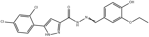 3-(2,4-dichlorophenyl)-N'-[(E)-(3-ethoxy-4-hydroxyphenyl)methylidene]-1H-pyrazole-5-carbohydrazide 구조식 이미지