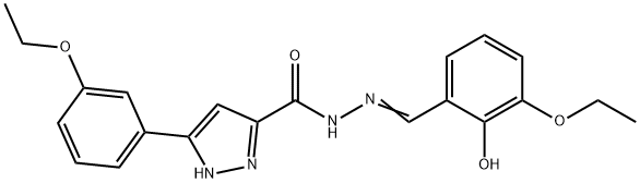 N'-[(E)-(3-ethoxy-2-hydroxyphenyl)methylidene]-3-(3-ethoxyphenyl)-1H-pyrazole-5-carbohydrazide 구조식 이미지