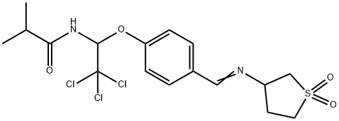 (E)-N-(2,2,2-trichloro-1-(4-(((1,1-dioxidotetrahydrothiophen-3-yl)imino)methyl)phenoxy)ethyl)isobutyramide 구조식 이미지