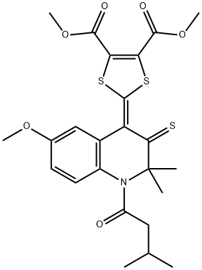 dimethyl 2-[6-methoxy-2,2-dimethyl-1-(3-methylbutanoyl)-3-thioxo-2,3-dihydroquinolin-4(1H)-ylidene]-1,3-dithiole-4,5-dicarboxylate 구조식 이미지