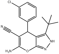 6-amino-3-tert-butyl-4-(3-chlorophenyl)-1,4-dihydropyrano[2,3-c]pyrazole-5-carbonitrile Structure