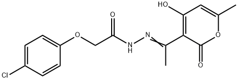 (E)-2-(4-chlorophenoxy)-N'-(1-(4-hydroxy-6-methyl-2-oxo-2H-pyran-3-yl)ethylidene)acetohydrazide 구조식 이미지