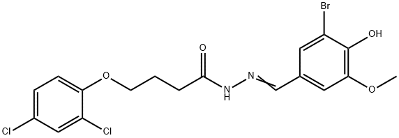 (E)-N'-(3-bromo-4-hydroxy-5-methoxybenzylidene)-4-(2,4-dichlorophenoxy)butanehydrazide 구조식 이미지