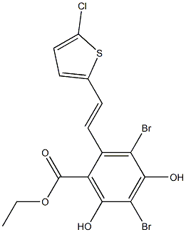 3,5-Dibromo-2-[2-(5-chloro-thiophen-2-yl)-vinyl]-4,6-dihydroxy-benzoic acid ethyl ester 구조식 이미지