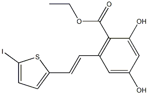 2,4-Dihydroxy-6-[2-(5-iodo-thiophen-2-yl)-vinyl]-benzoic acid ethyl ester 구조식 이미지