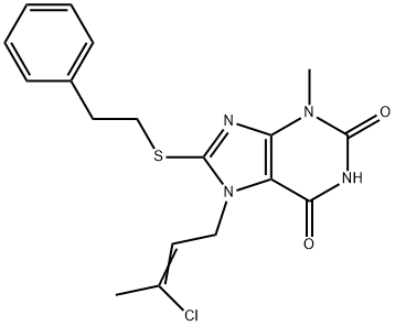 7-[(2Z)-3-chlorobut-2-en-1-yl]-3-methyl-8-[(2-phenylethyl)sulfanyl]-3,7-dihydro-1H-purine-2,6-dione 구조식 이미지
